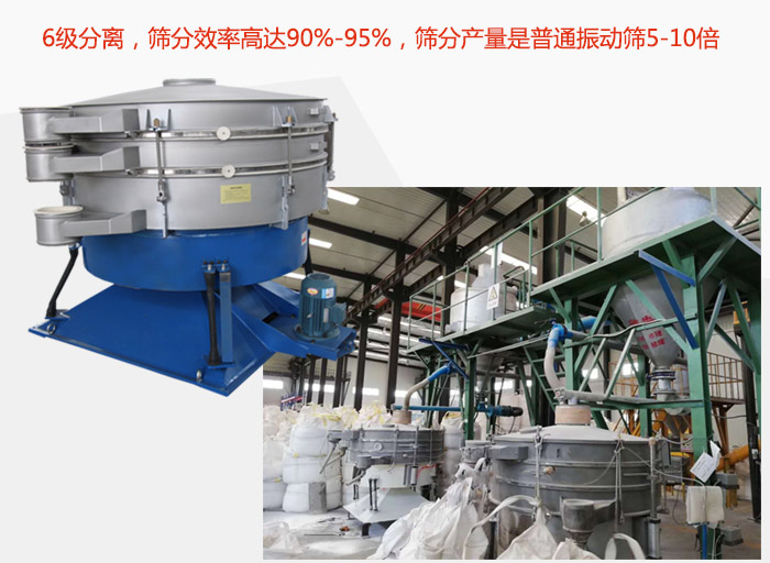 搖擺篩采用6級分離，篩分效率高達90%-95%，篩分產(chǎn)量是普通振動篩5-10倍