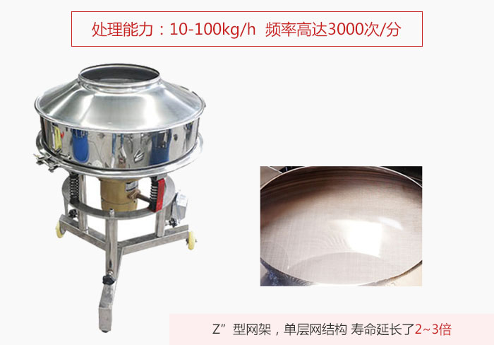 高頻篩處理能力:10-100KG/H 頻率高達3000次/分 ;