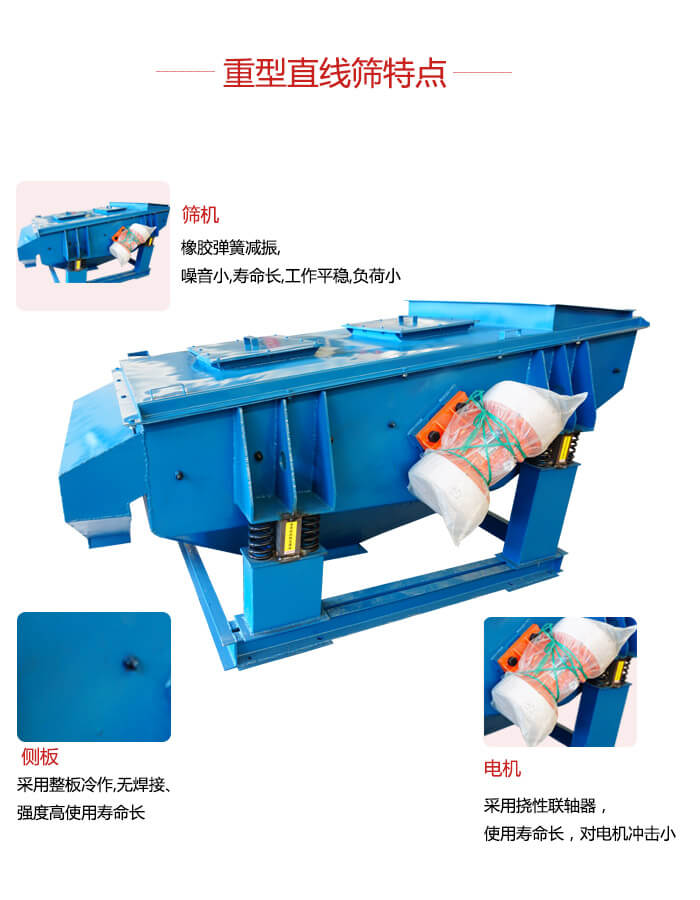 重型直線篩：篩機(jī)，側(cè)板，電機(jī)展示圖