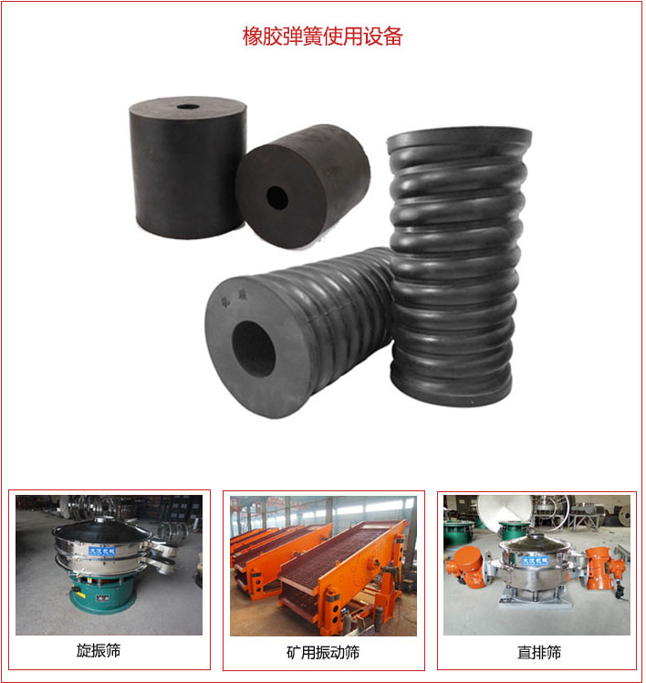 橡膠彈簧適用設(shè)備：旋振篩，礦用振動(dòng)篩，直排篩等