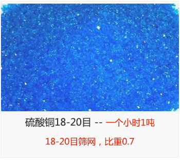 篩分18-20目的硫酸銅 產(chǎn)量一個小時1噸，采用18-20目篩網(wǎng)，比重0.7