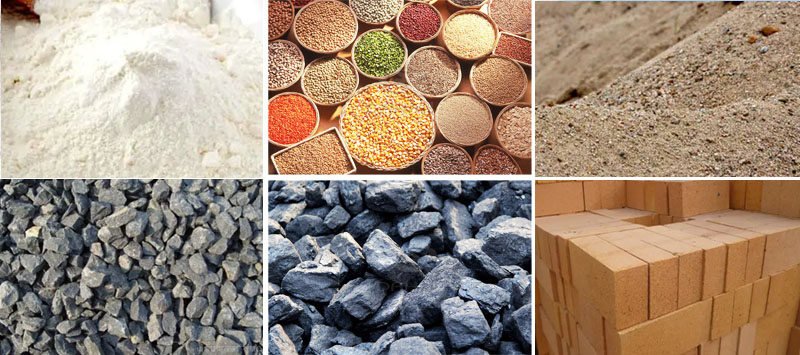 風(fēng)冷式直線振動(dòng)篩可篩分物料有：耐火材料，糧食，沙土，石子等。