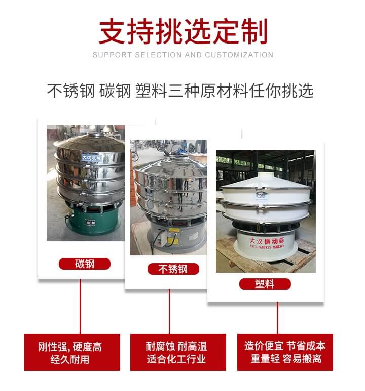 旋振篩可配置一到四層的篩網(wǎng)。旋振篩的篩分效率高，篩分精度高，篩分率高達(dá)96%。