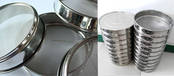 標(biāo)準(zhǔn)土壤篩，篩框與篩網(wǎng)展示圖。