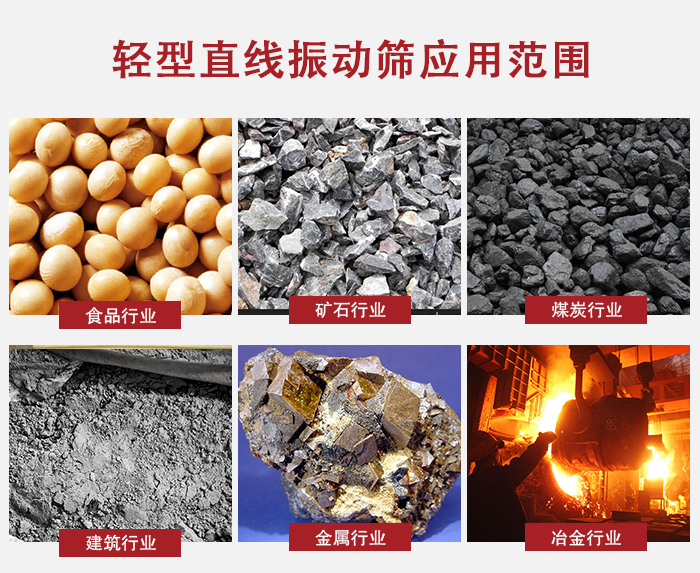 輕型直線振動篩應(yīng)用范圍較廣多使用與顆粒狀，粉狀以及其它重型行業(yè)的輸送。