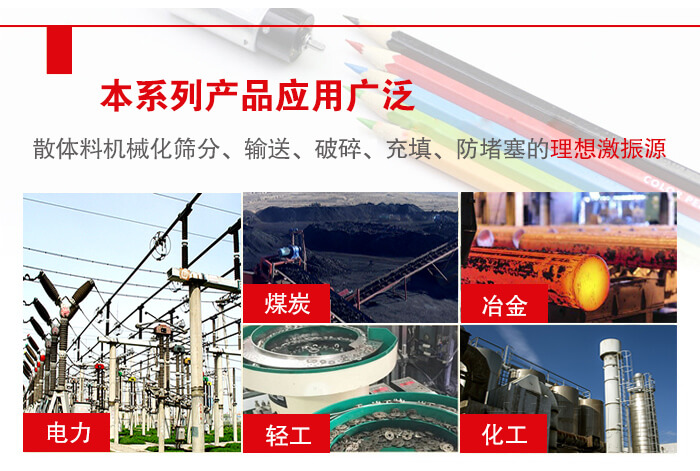 yzs振動(dòng)電機(jī)多用于物料的篩分，輸送（短距離），破碎，充填等作用。